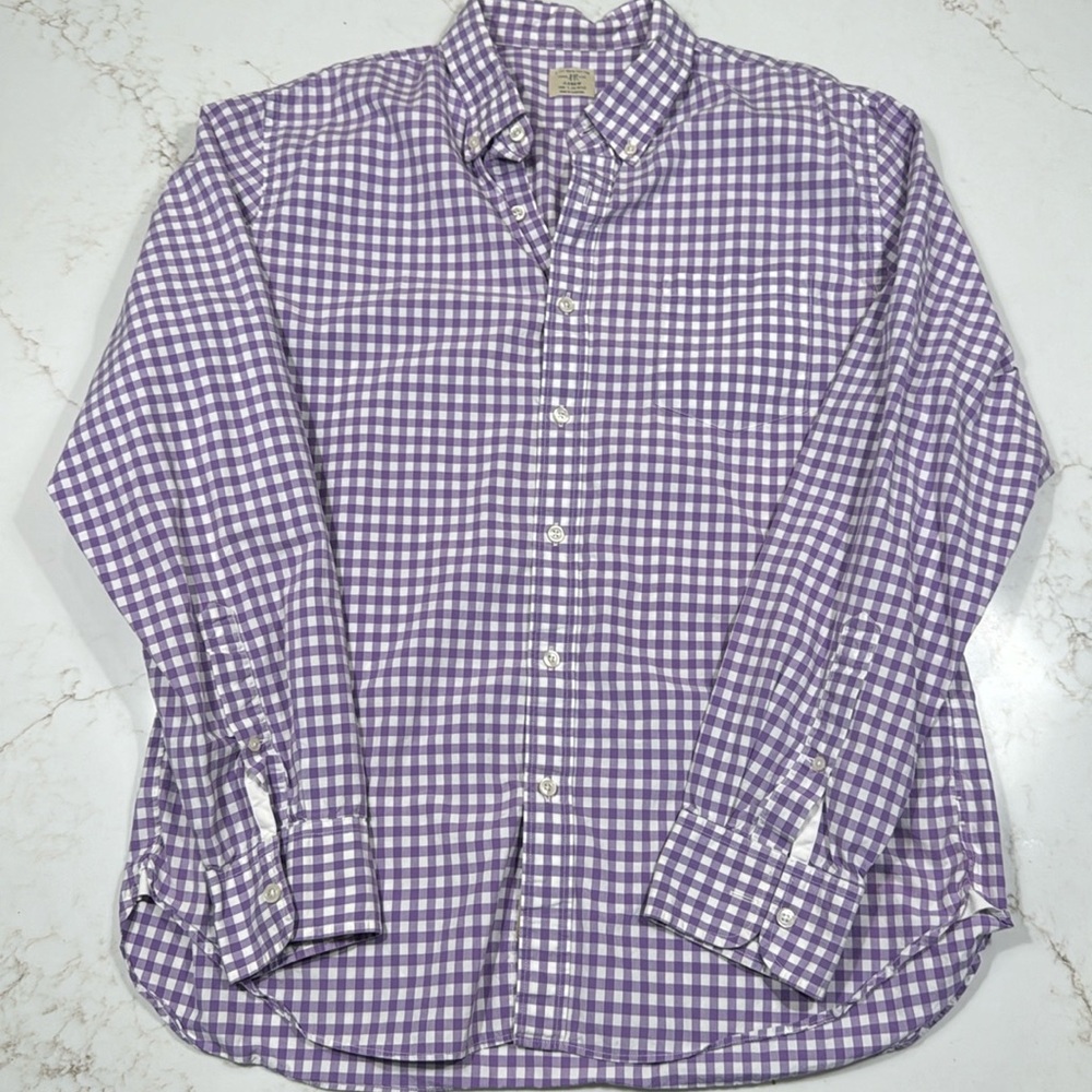 J Crew Purple Gingham Button Down - Large